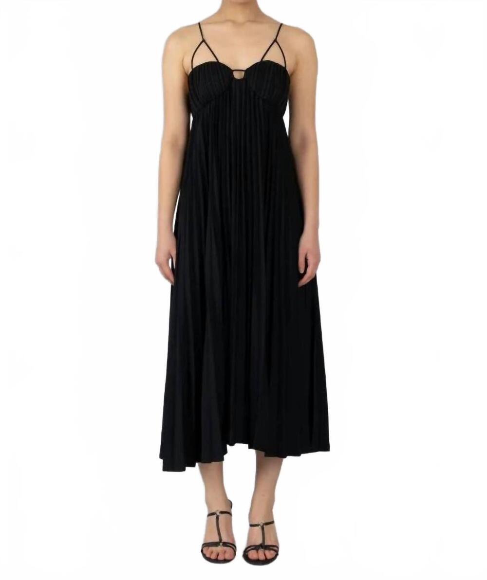 NEW ESTHE women's pleated slip dress in black